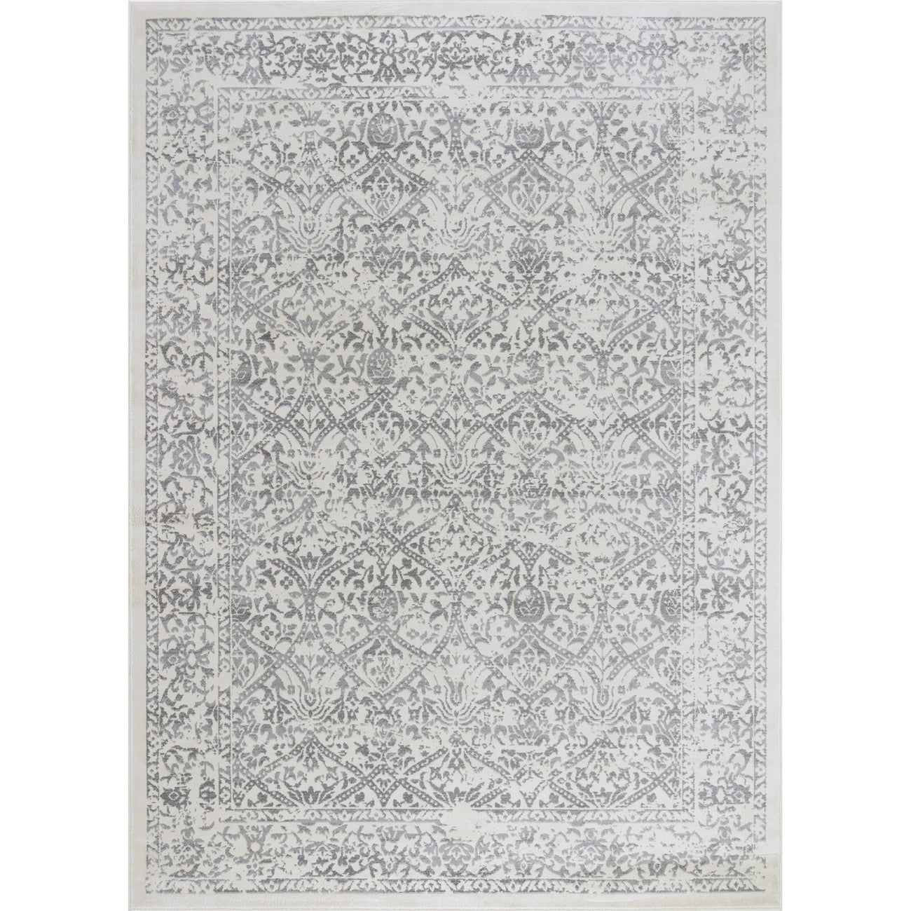 MARGAUX Vintage Traditional Oriental Boho Grey/Ivory Area Rug Flat