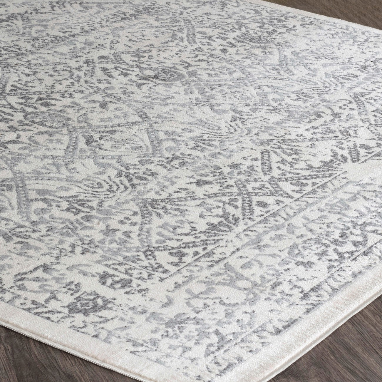 MARGAUX Vintage Traditional Oriental Boho Grey/Ivory Area Rug Corner
