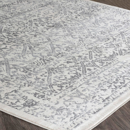 MARGAUX Vintage Traditional Oriental Boho Grey/Ivory Area Rug Corner