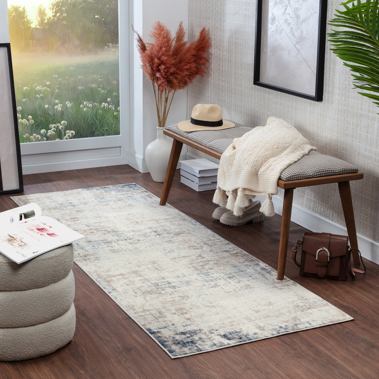 ALIX Abstract Modern Marble Blue/Ivory Area Rug Roomscene