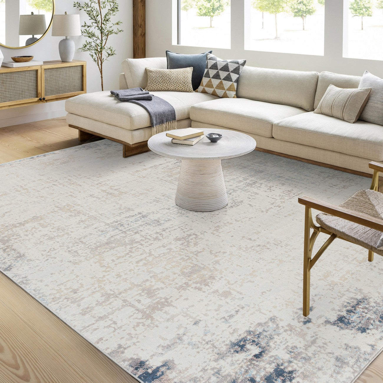 ALIX Abstract Modern Marble Blue/Ivory Area Rug Roomscene