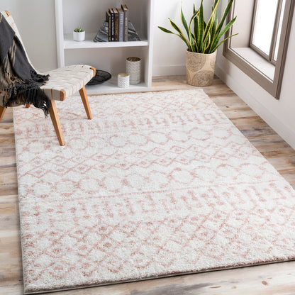 SAANJH Shaggy Global Plush Pile Pale Pink Area Rug Roomscene