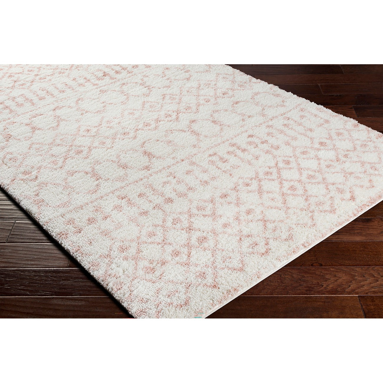 SAANJH Shaggy Global Plush Pile Pale Pink Area Rug Corner