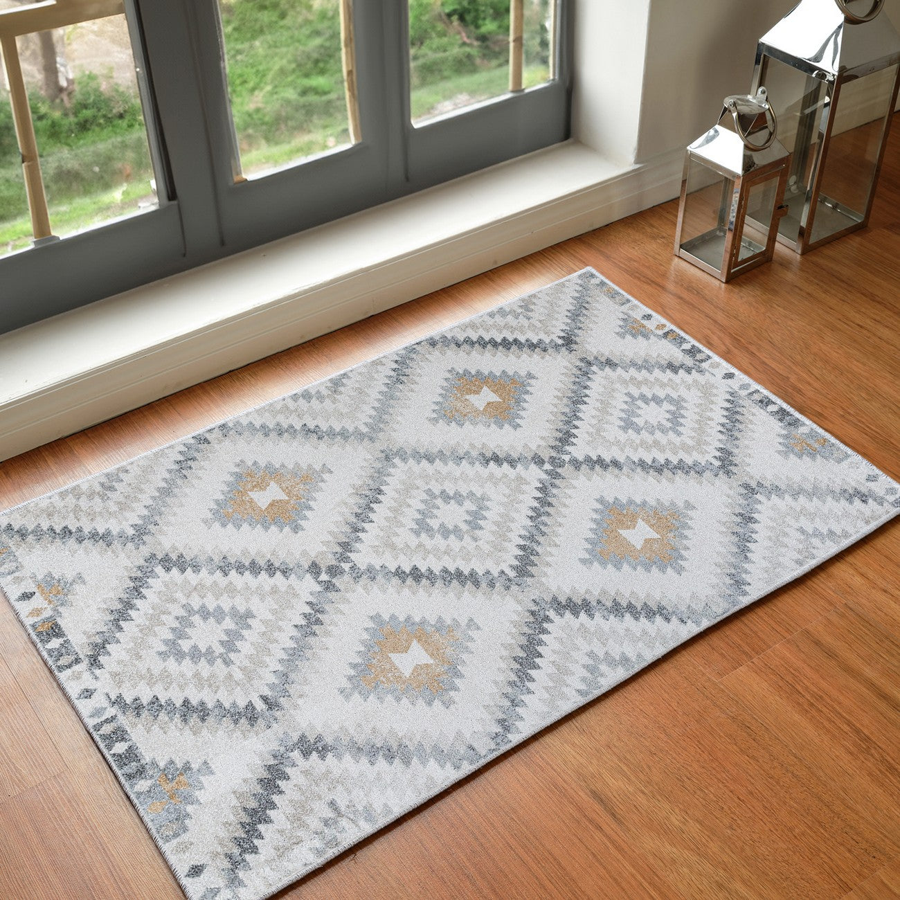 SADIE Scandi Rustic Medium Grey Area Rug Roomscene