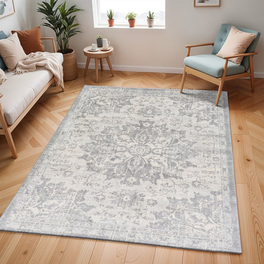 SAGE Vintage Traditional Oriental Boho Medium Grey Area Rug Roomscene