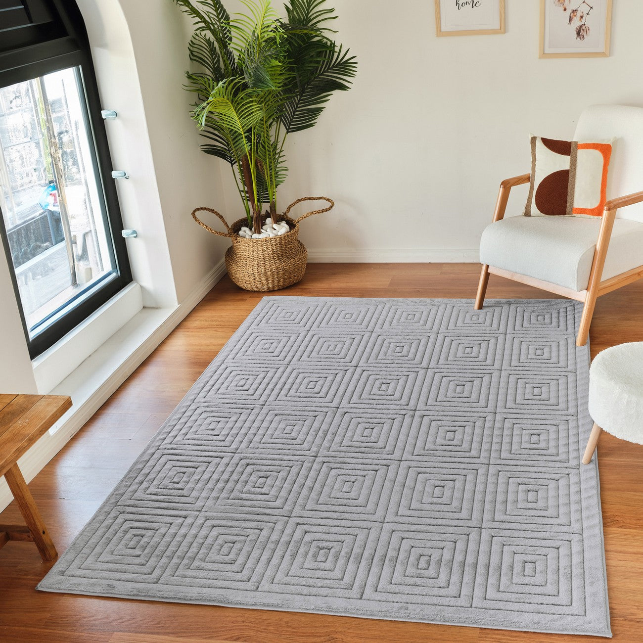 SAKURA Indoor & Outdoor Scandi Modern Grey Area Rug Roomscene