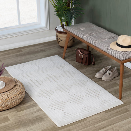 SAKURA Indoor & Outdoor Scandi Modern White Area Rug Roomscene