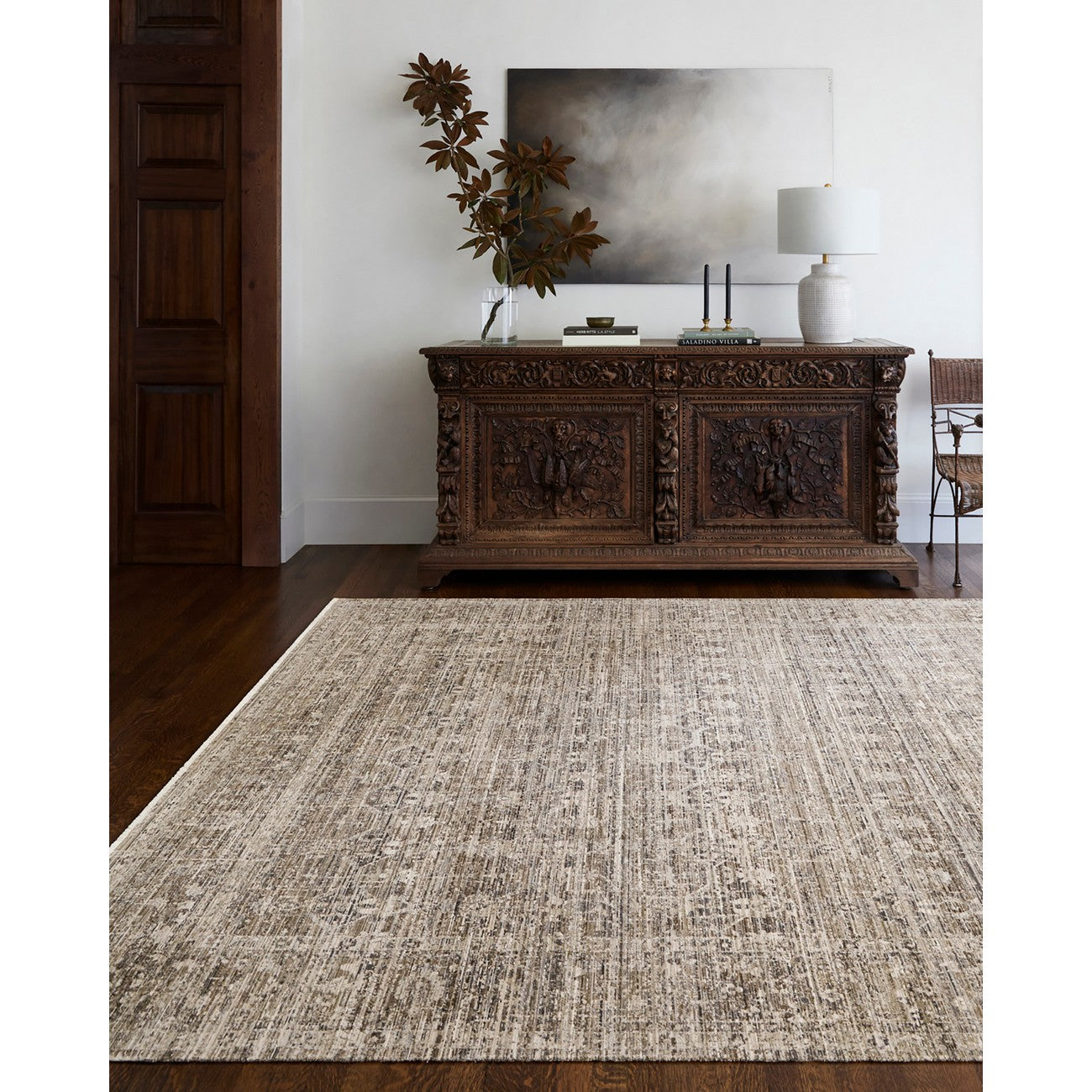 SANJANA Becki Owens x Livabliss Indoor & Outdoor Machine Washable Dark Sage Area Rug Styleshot