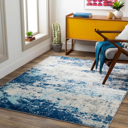 SANYA Abstract Modern Marble Dark Blue Area Rug Roomscene