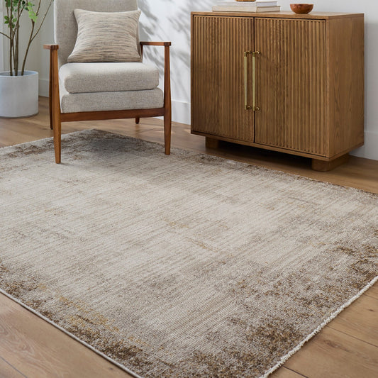 SARI Galey Alix x Livabliss Abstract Modern Marble Brown/Cream Area Rug Roomscene