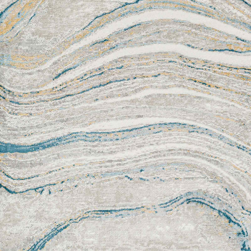 Glendy Abstract Modern Marble Dark Teal/Beige Rug