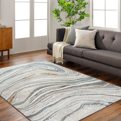 Makayla Abstract Modern Marble Sky Blue/Beige Rug - Image 2