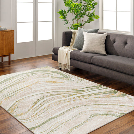 Makayla Abstract Modern Marble Moss/Beige Rug - Image 2
