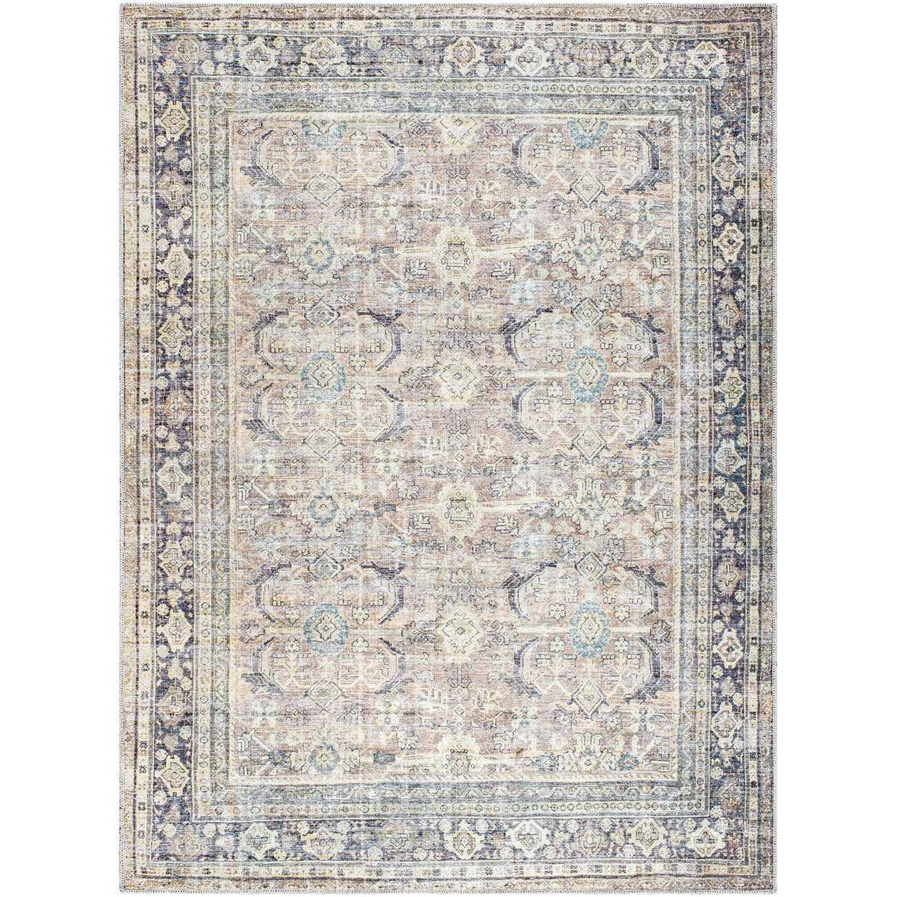 SHALINI Becki Owens x Livabliss Machine Washable Oriental Boho Light Silver Area Rug Flat