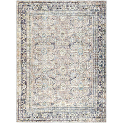 SHALINI Becki Owens x Livabliss Machine Washable Oriental Boho Light Silver Area Rug Flat