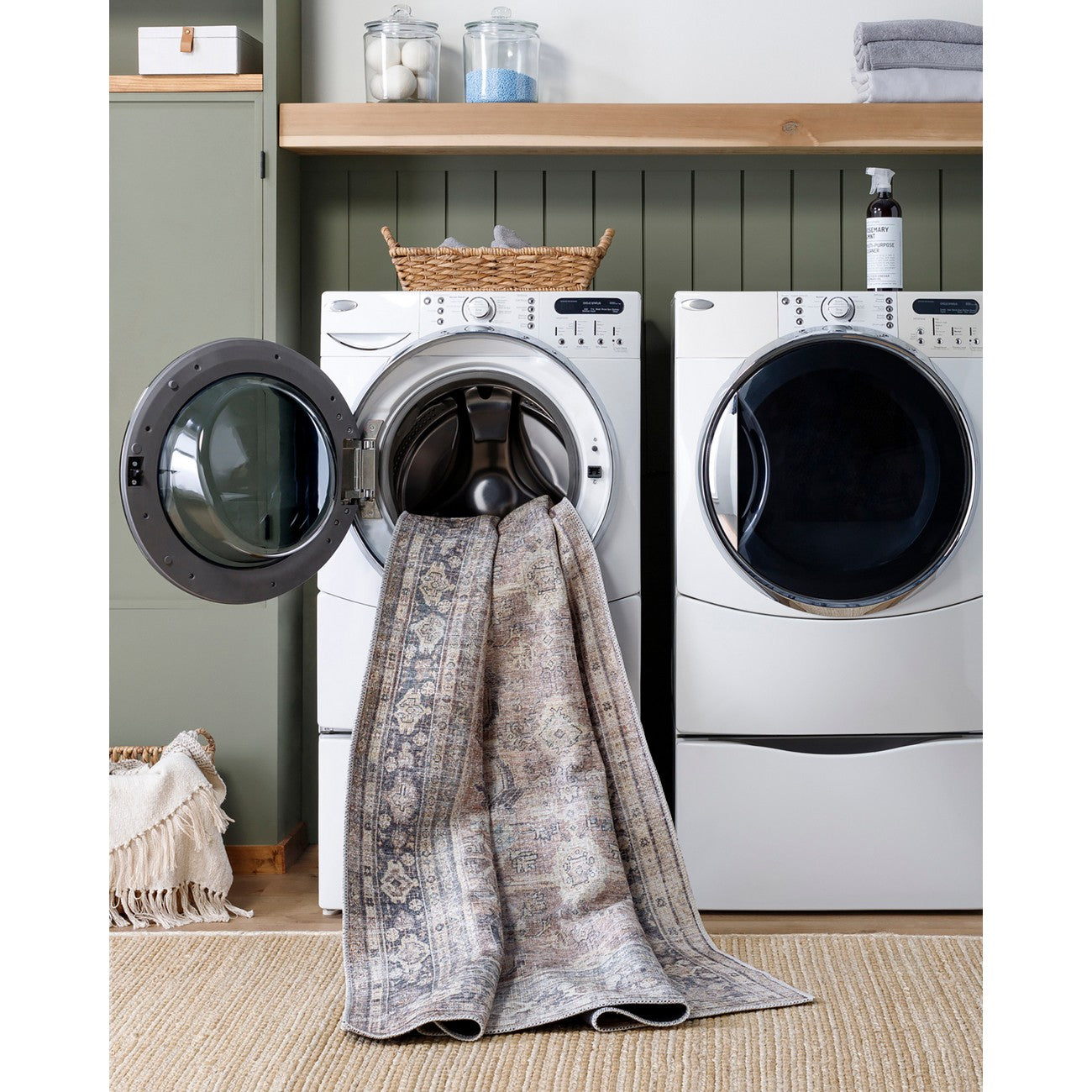 SHALINI Becki Owens x Livabliss Machine Washable Oriental Boho Light Silver Area Rug Styleshot