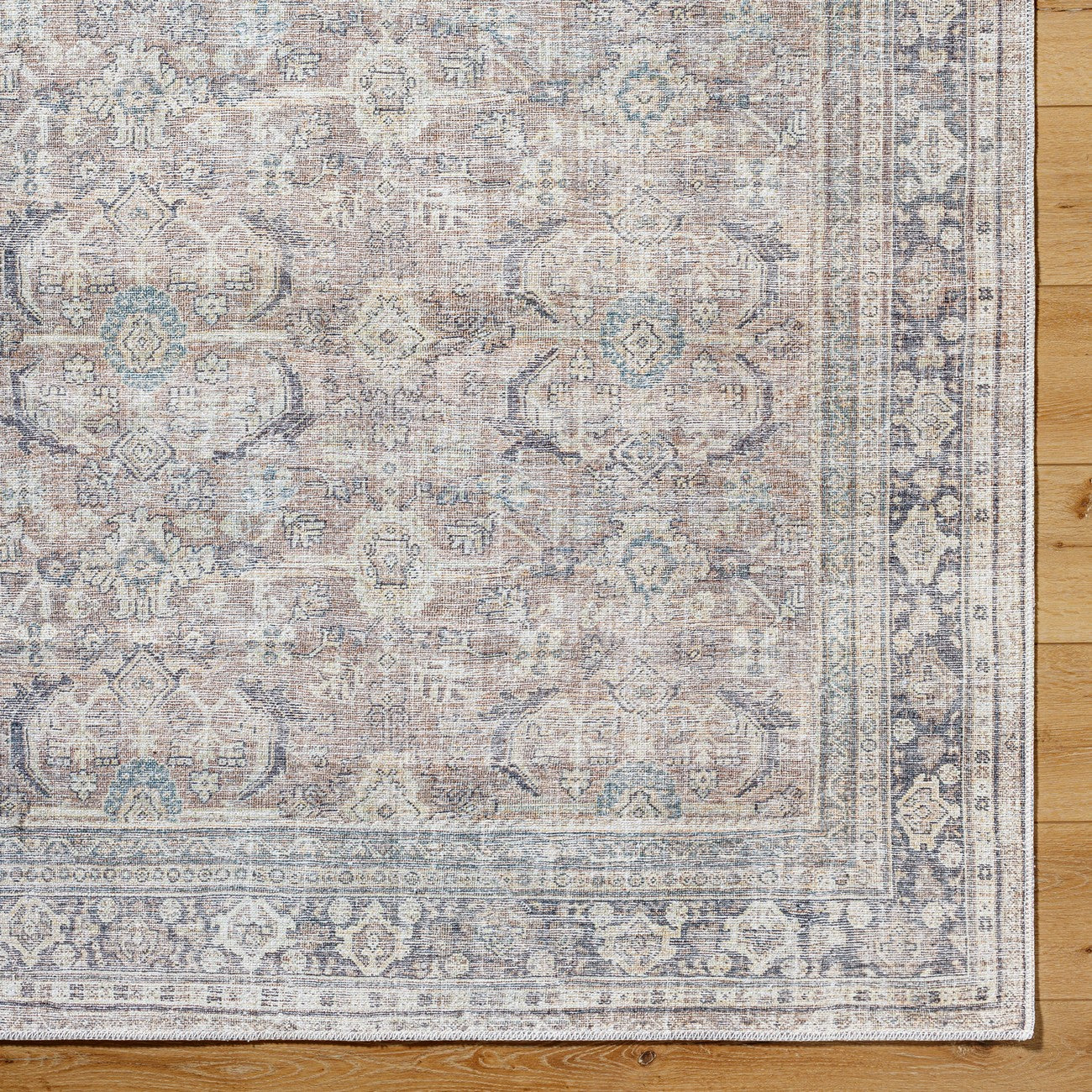 SHALINI Becki Owens x Livabliss Machine Washable Oriental Boho Light Silver Area Rug Overhead