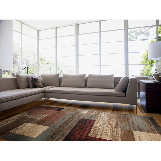 SHAMA Scandi Modern White/Brick Area Rug Roomscene