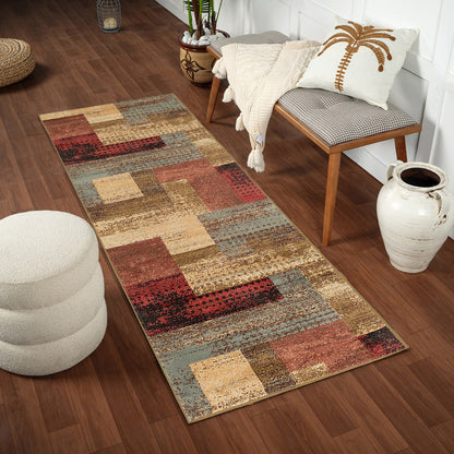 SHAMA Scandi Modern White/Brick Area Rug Roomscene