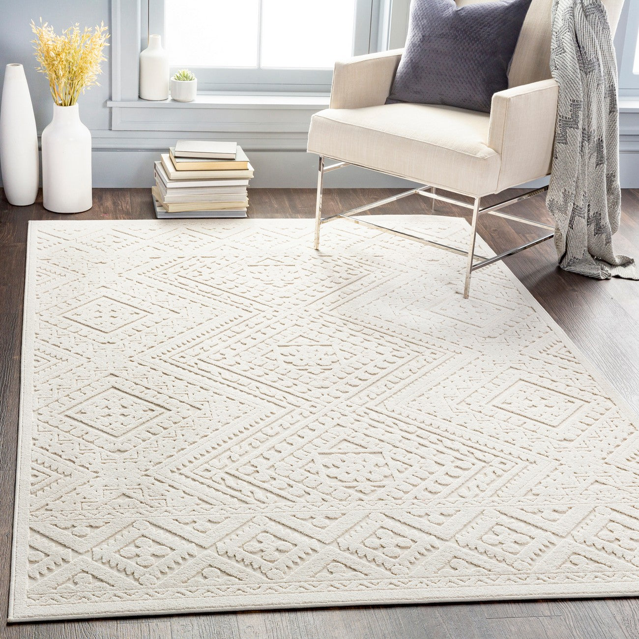 SHEELA Indoor & Outdoor Global Cream Area Rug Roomscene