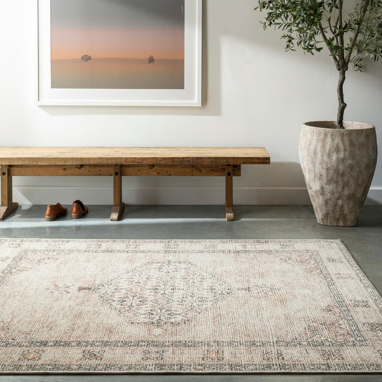 SIMRAN Becki Owens x Livabliss Vintage Traditional Oriental Boho Blush/Beige Area Rug Roomscene