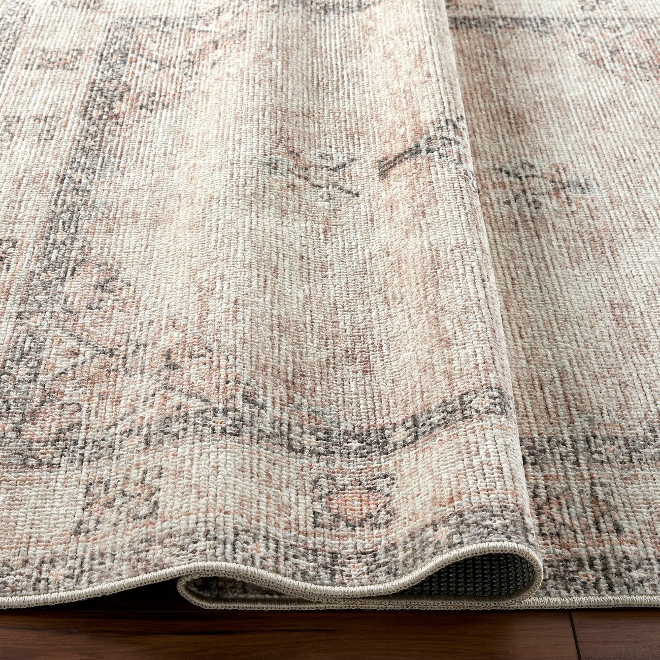 SIMRAN Becki Owens x Livabliss Vintage Traditional Oriental Boho Blush/Beige Area Rug Fold