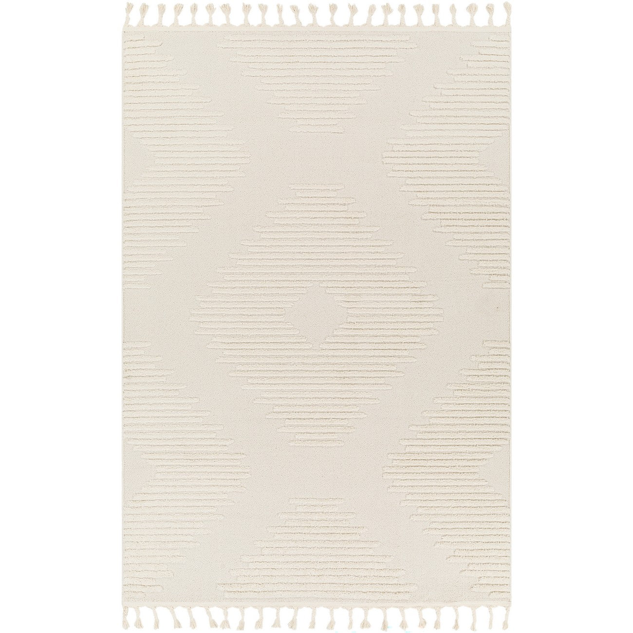 SLOAN Berber High Pile Geometric Ivory Area Rug Flat