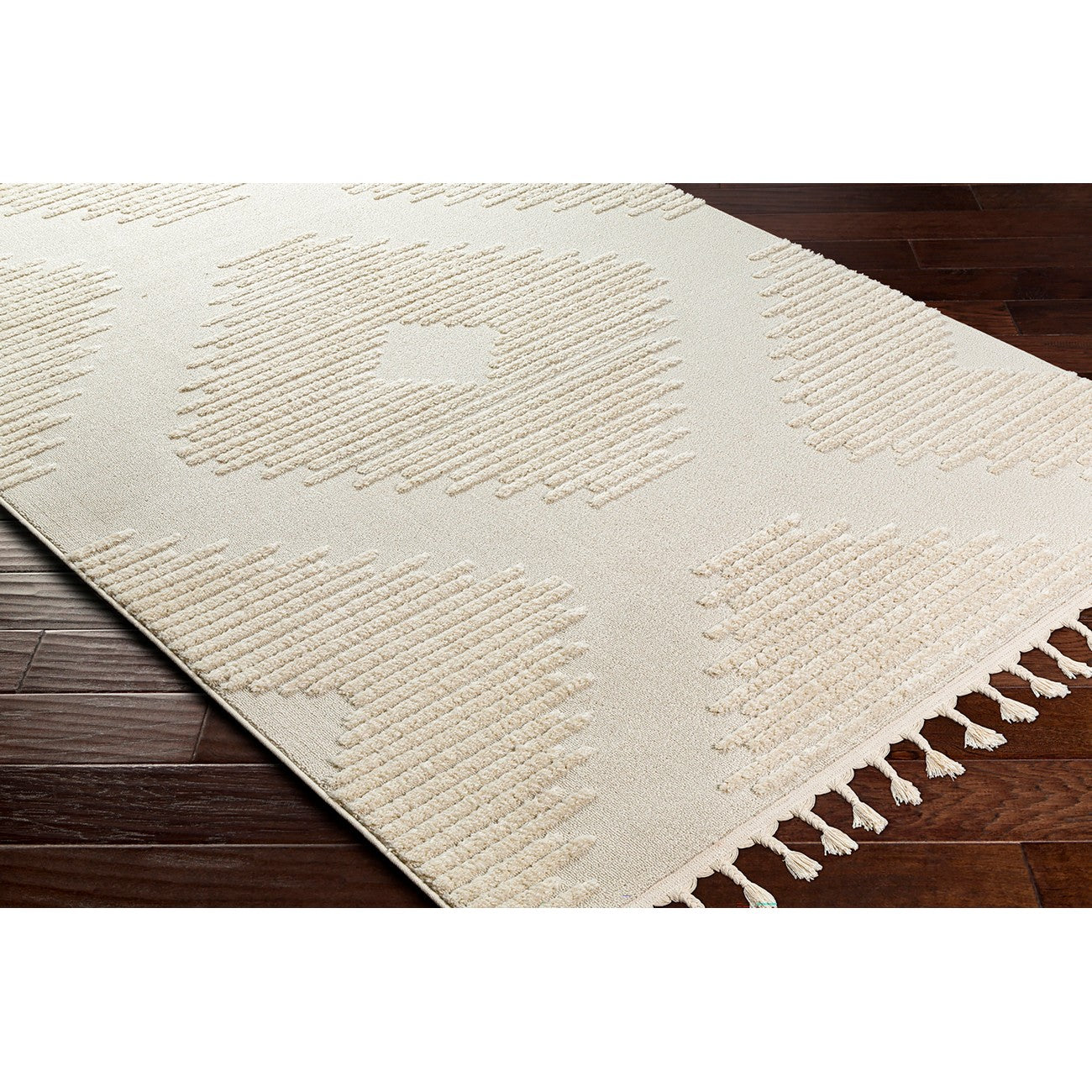 SLOAN Berber High Pile Geometric Ivory Area Rug Corner