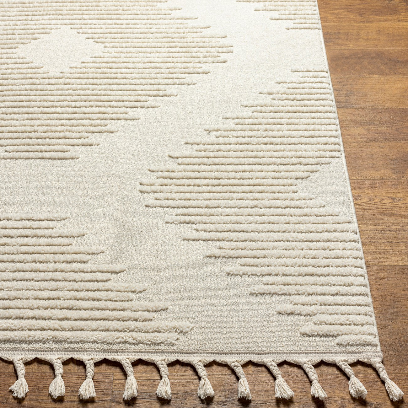 SLOAN Berber High Pile Geometric Ivory Area Rug Front