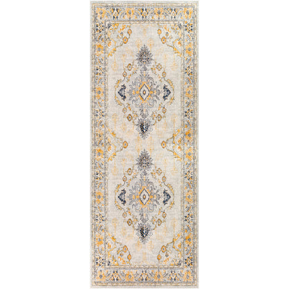 SONAM Vintage Traditional Oriental Boho Yellow Area Rug Flat