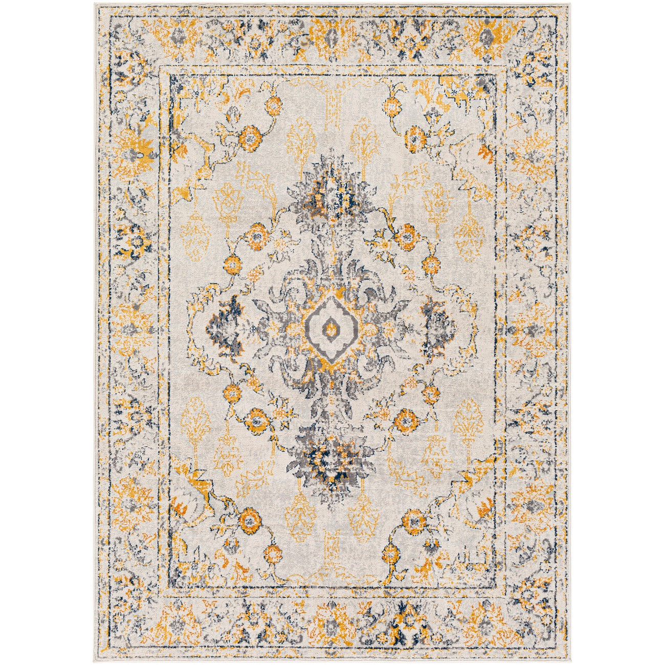 SONAM Vintage Traditional Oriental Boho Yellow Area Rug Flat
