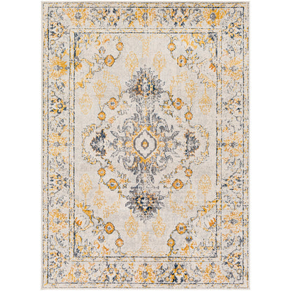 SONAM Vintage Traditional Oriental Boho Yellow Area Rug Flat