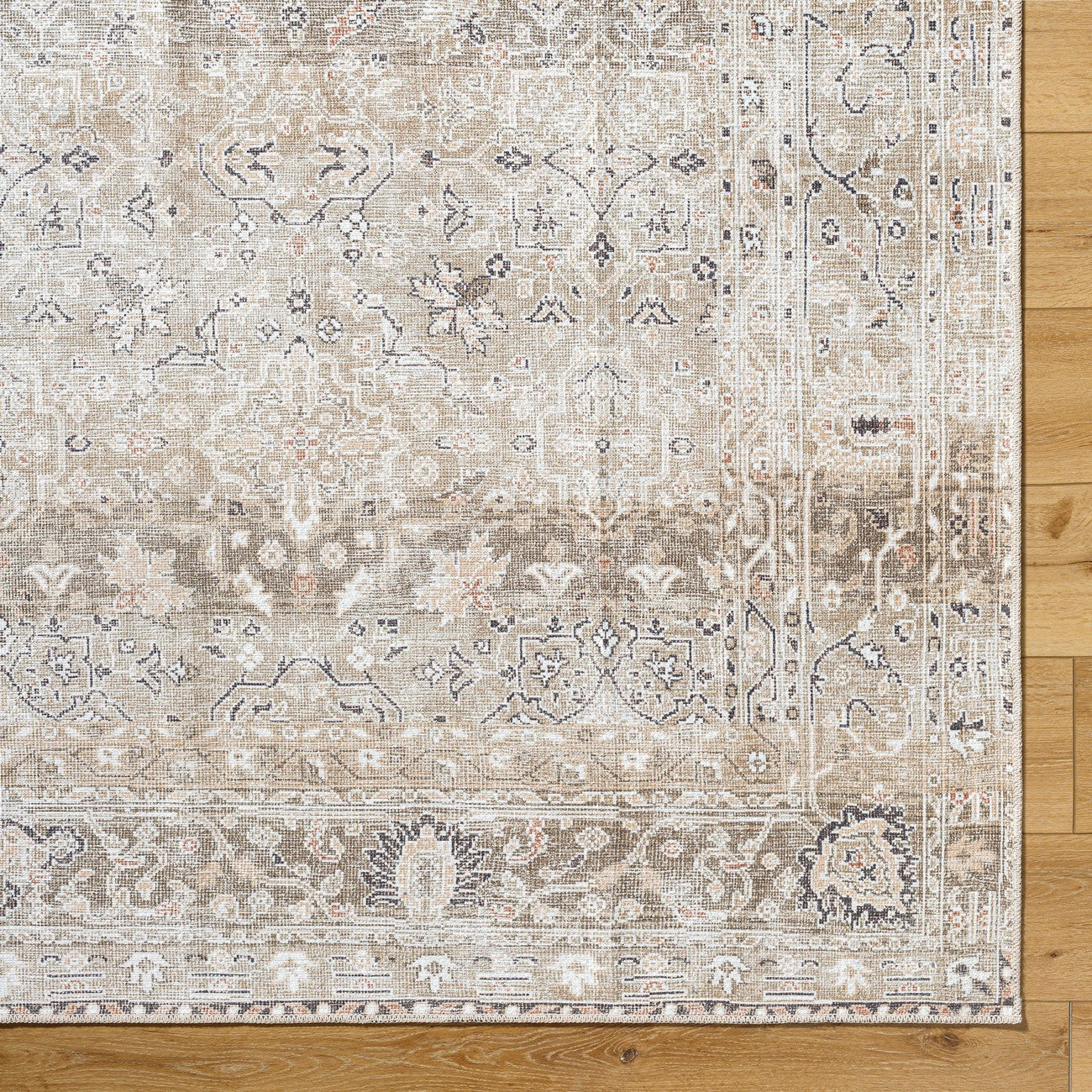 SONILA Our PNW Home x Livabliss Machine Washable Oriental Boho Brown Area Rug Overhead