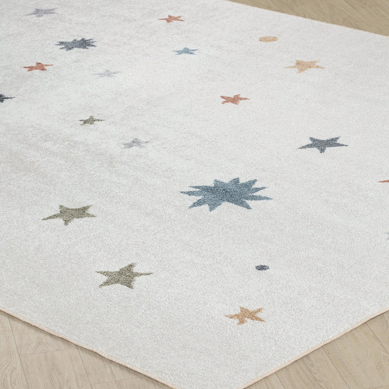 STELLA Machine Washable Multicolour/Beige Kids Room Rug Corner
