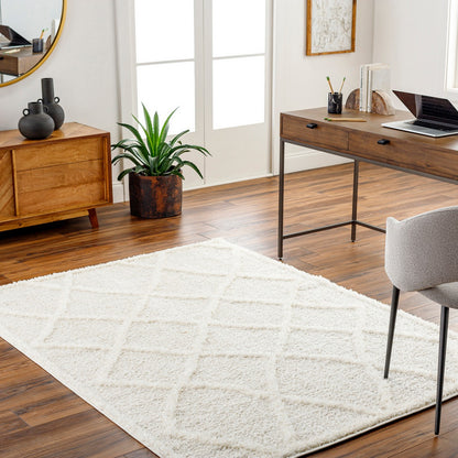SUMAYA Shaggy Modern Plush Pile Cream Area Rug Roomscene