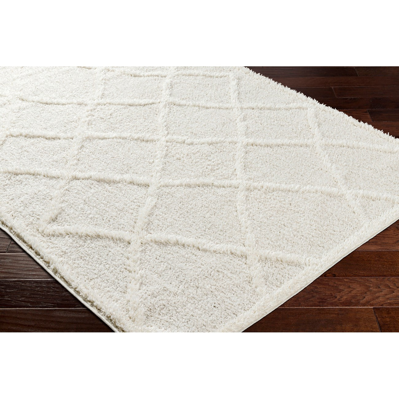 SUMAYA Shaggy Modern Plush Pile Cream Area Rug Corner