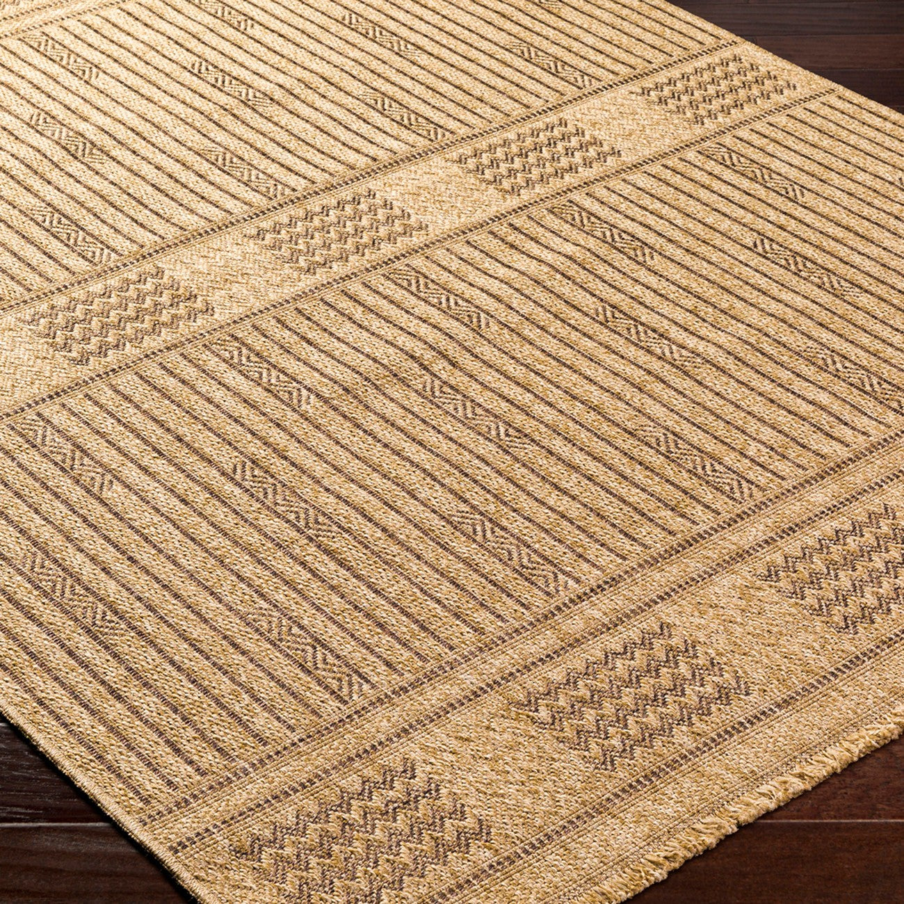 SUNNY Indoor & Outdoor Cottage Jute-Look Dark Brown Area Rug Corner