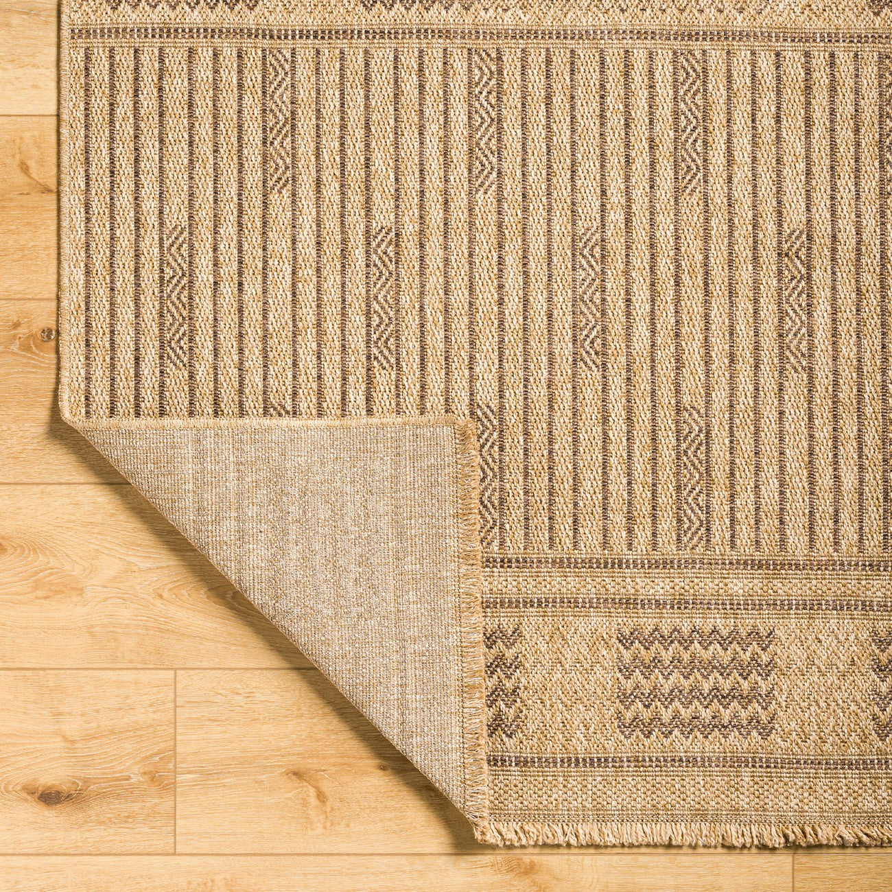 SUNNY Indoor & Outdoor Cottage Jute-Look Dark Brown Area Rug Fold