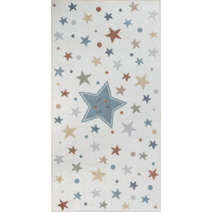 SUPERMAMA Machine Washable Multicolour/Blue Kids Room Rug Flat