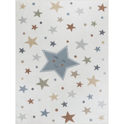 SUPERMAMA Machine Washable Multicolour/Blue Kids Room Rug Flat
