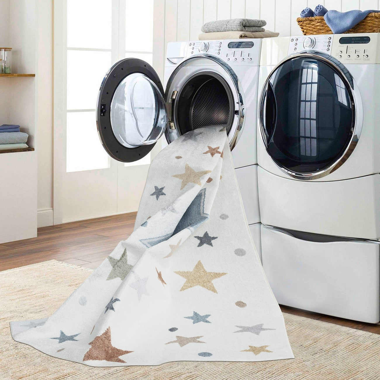 SUPERMAMA Machine Washable Multicolour/Blue Kids Room Rug Styleshot