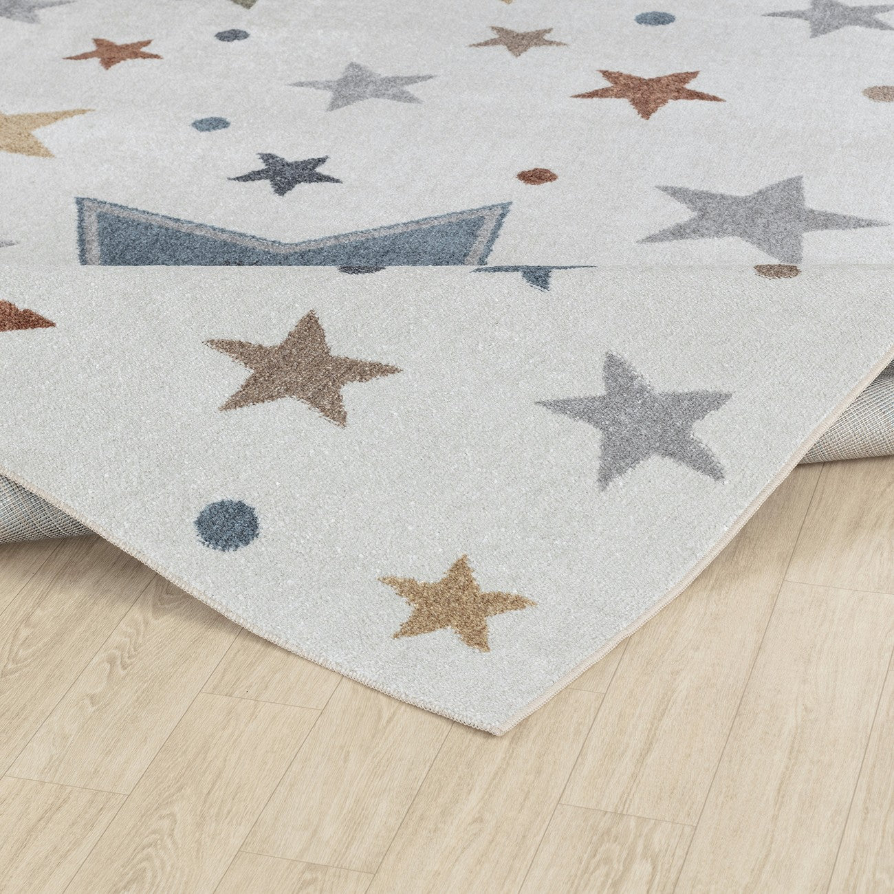 SUPERMAMA Machine Washable Multicolour/Blue Kids Room Rug Fold
