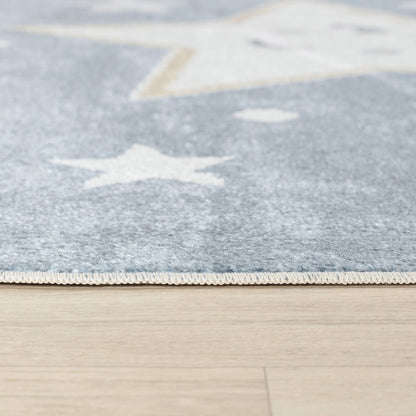 SUPERMAMA Machine Washable Blue/Beige Kids Room Rug Pile