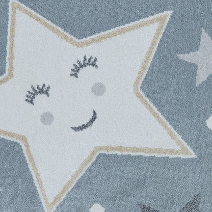 SUPERMAMA Machine Washable Blue/Beige Kids Room Rug Swatch