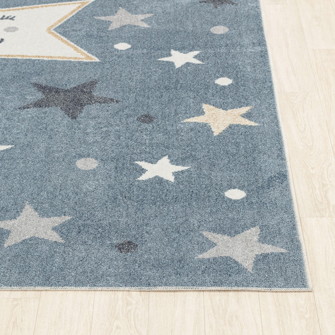 SUPERMAMA Machine Washable Blue/Beige Kids Room Rug Front