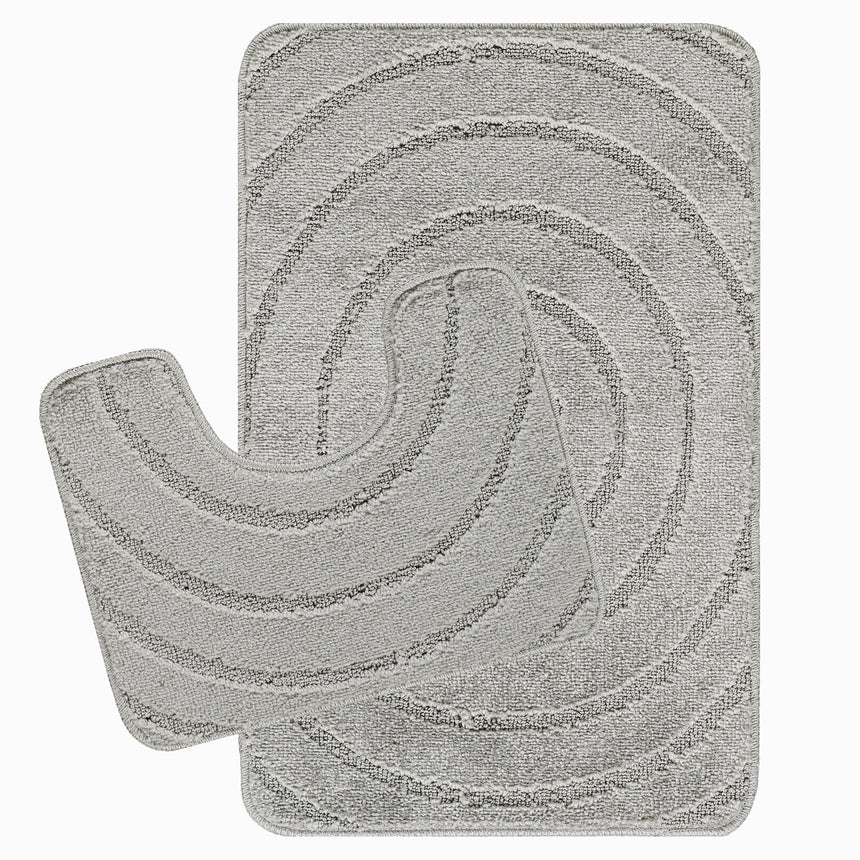 April 2-Piece Machine Washable Non-Slip Light Grey Bathroom Rug Set