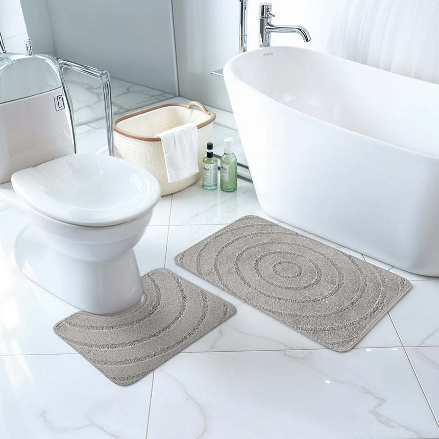 April 2-Piece Machine Washable Non-Slip Light Grey Bathroom Rug Set