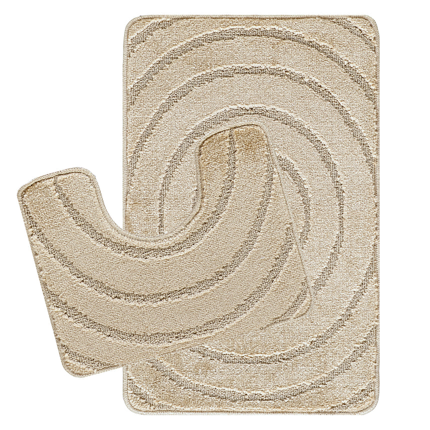 April 2-Piece Machine Washable Non-Slip Light Beige Bathroom Rug Set