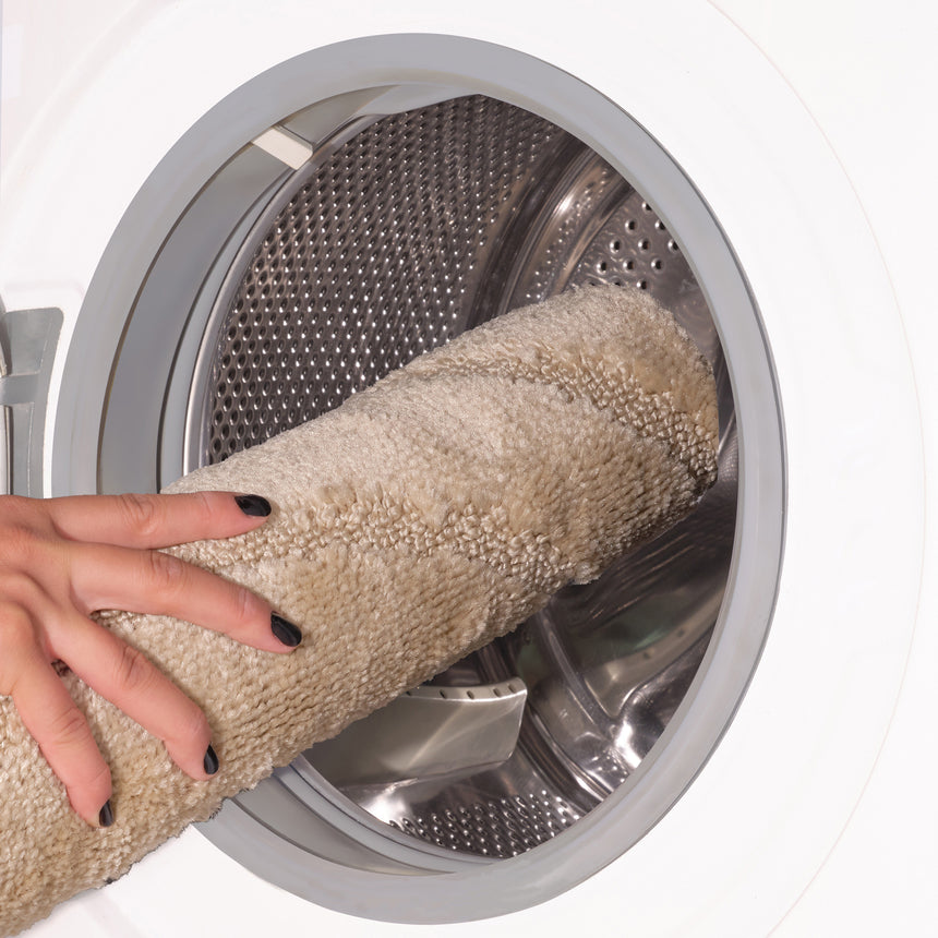 April 2-Piece Machine Washable Non-Slip Light Beige Bathroom Rug Set