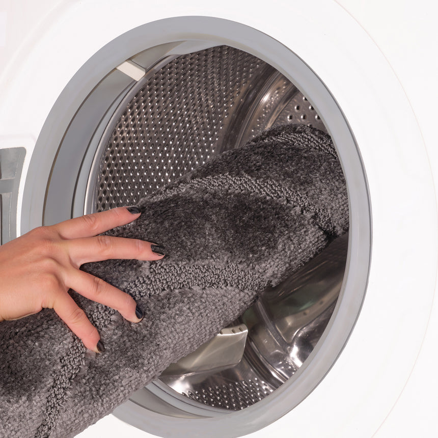 April 2-Piece Machine Washable Non-Slip Dark Grey Bathroom Rug Set